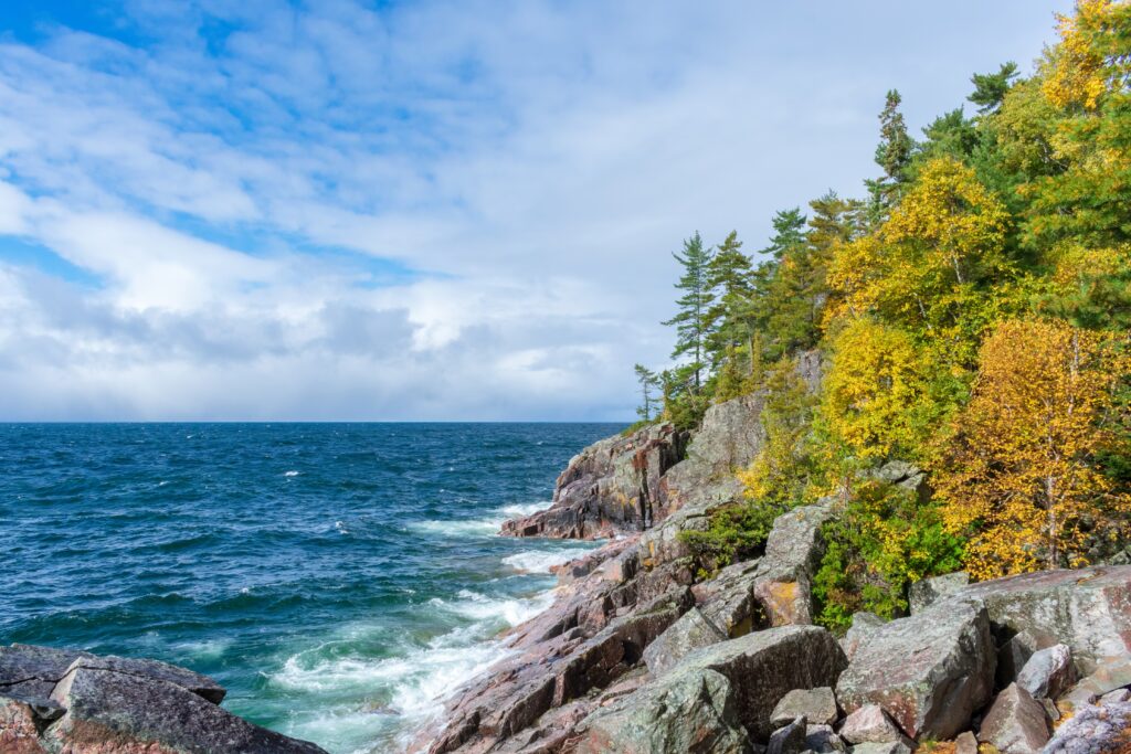 Beautiful fall colors along the rocky shoreline of Lake Superior
